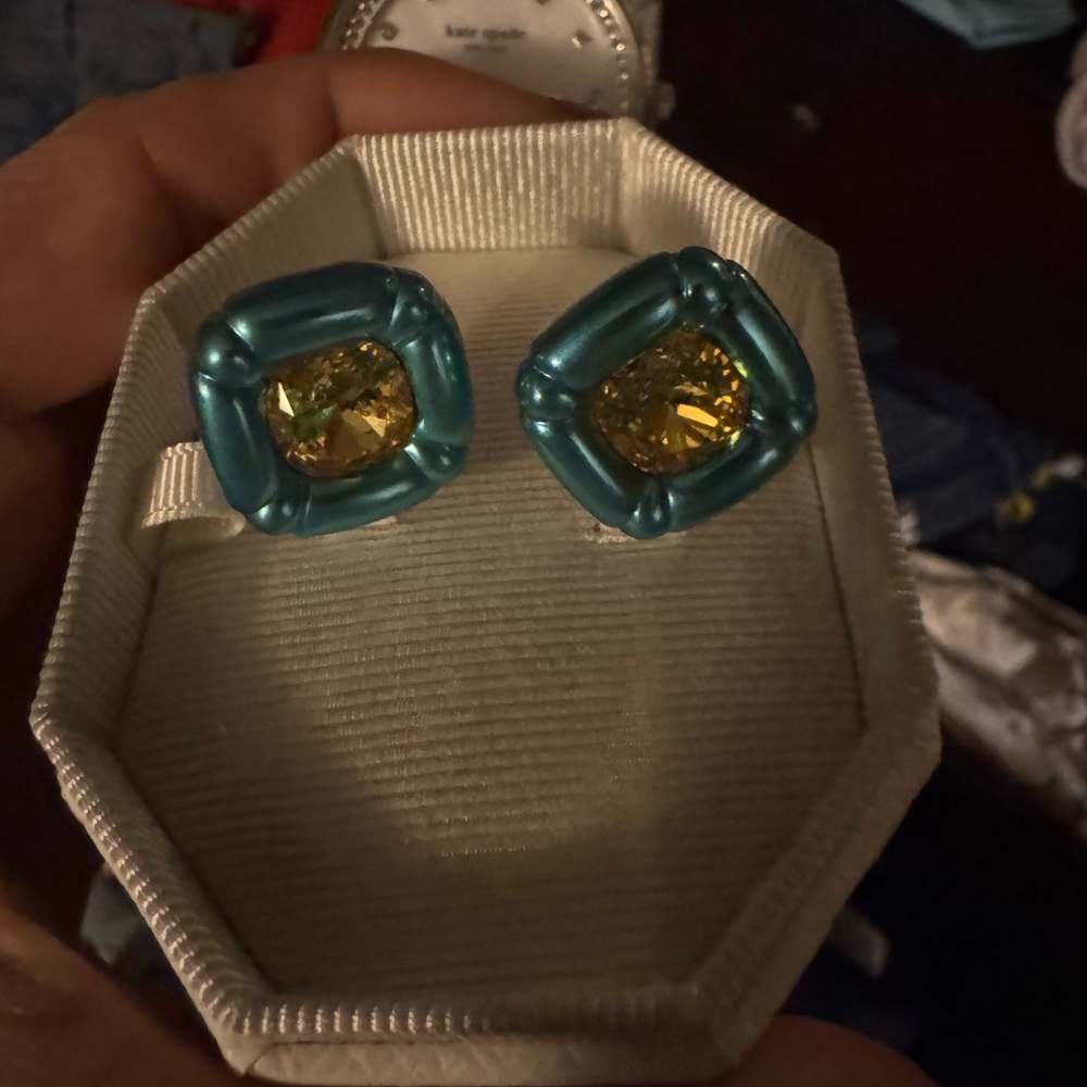 Blue and Yellow Stud Earrings - Picture 4 of 4